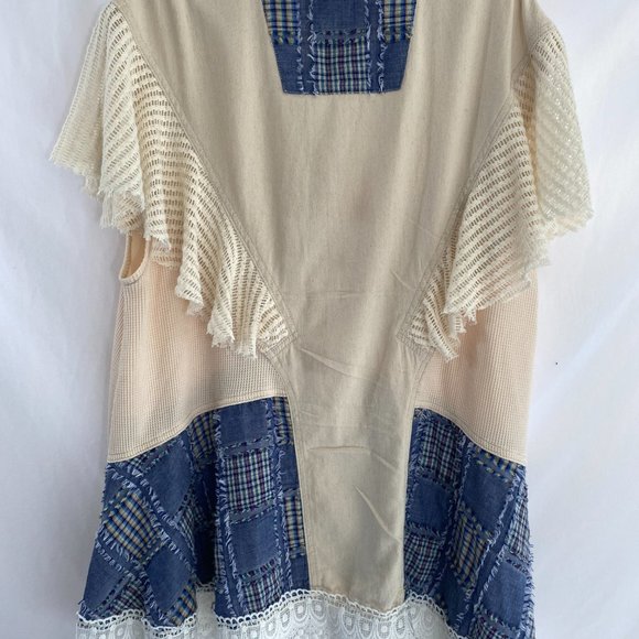 POL Bohemian Lacy White Blue Patchwork Dress Tunic Top NWOT Women's Size Large - Picture 8 of 15